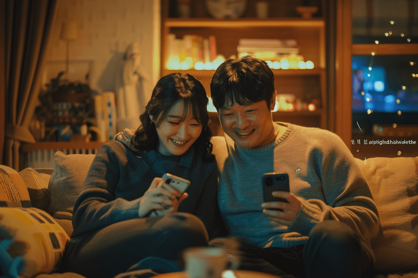 핸드폰을-보며-웃고-있는-부부