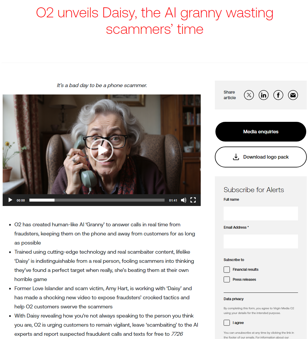 o2 공식 사이트에서 daisy 소개하는 항목