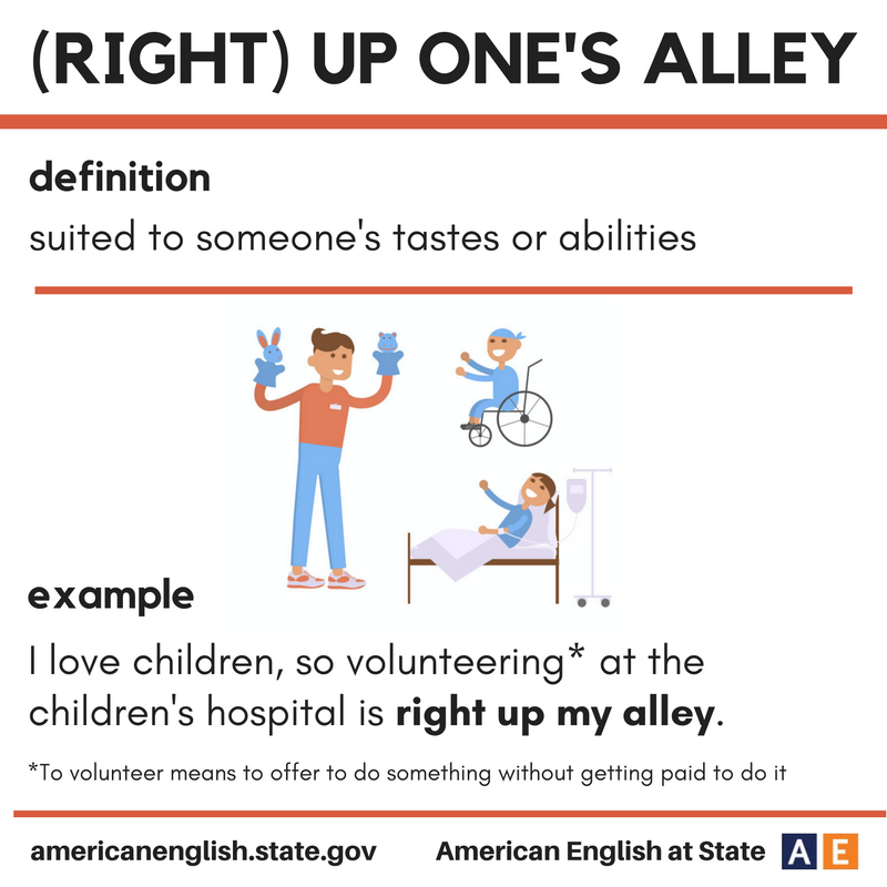 right up one's alley 뜻