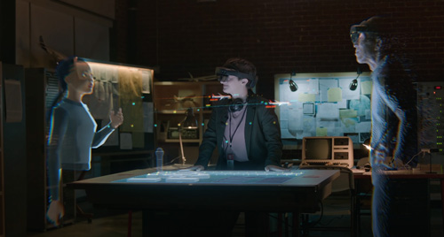 회의실로-친구들을-소환해-회으를-하고-있는-소년과-남성과-아바타의-모습