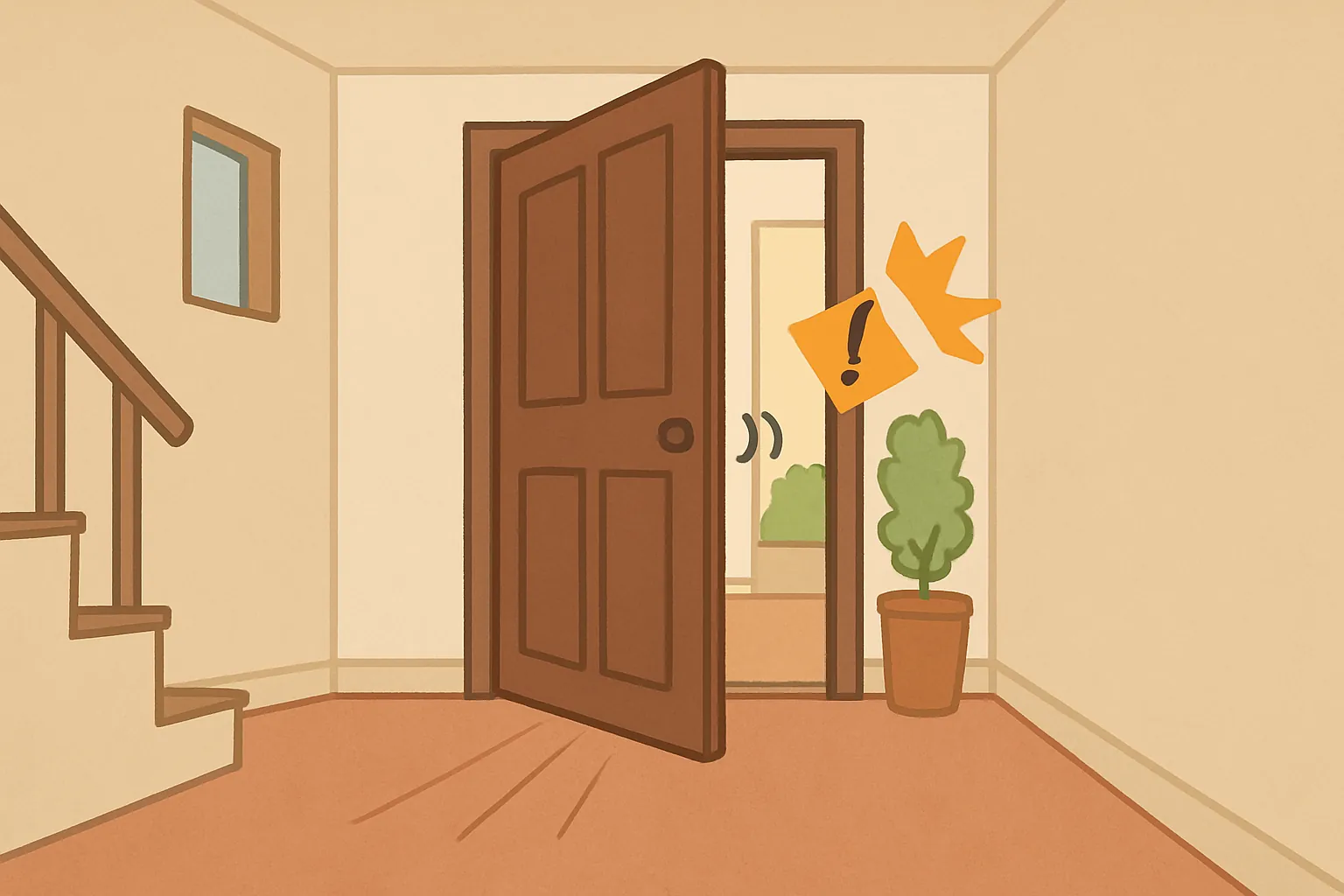 문이-저절로-닫히는-현상이-일어나는-집-실내의-일러스트