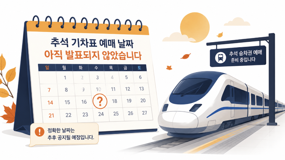 추석 기차표 예매 날짜가 아직 발표되지 않았음을 달력의 물음표로 표현한 일러스트