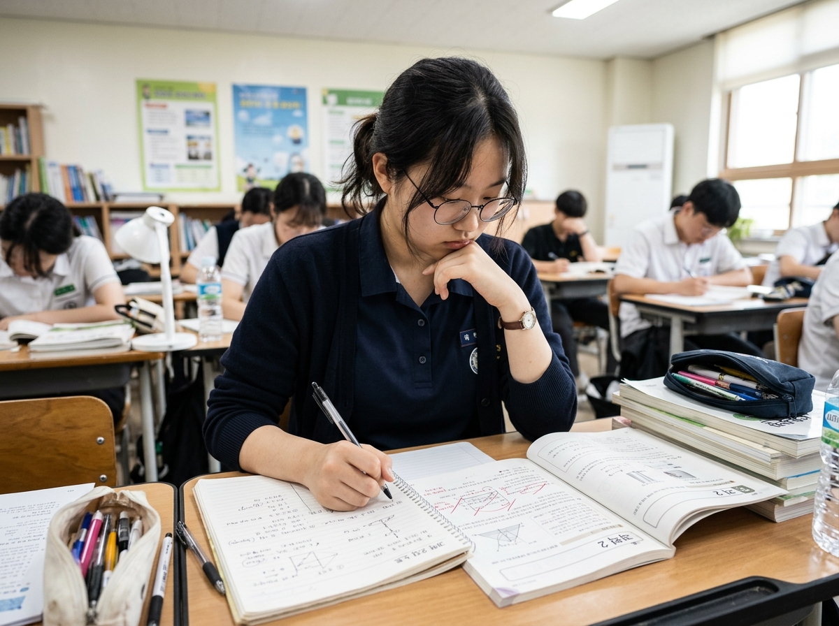 과학 오답 노트를 분석하며 학습 점검을 하는 학생