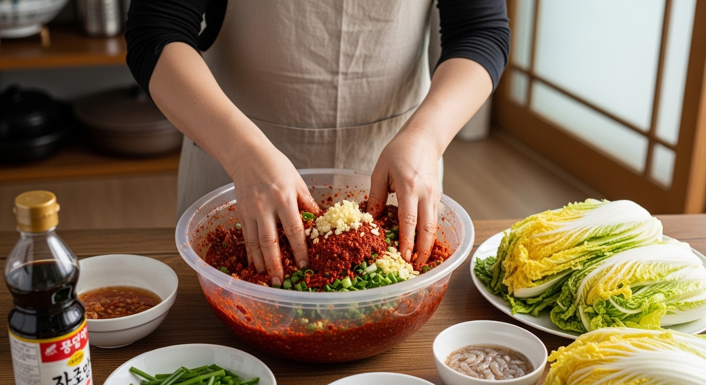 절임배추 40kg 김장 양념 버무림 과정, 골고루 속 넣기