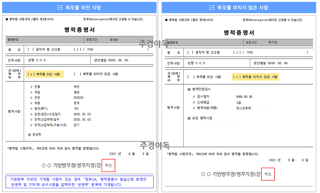 병적증명서-복무를-마친사람과-마치지-않은-사람-내용-차이점-비교