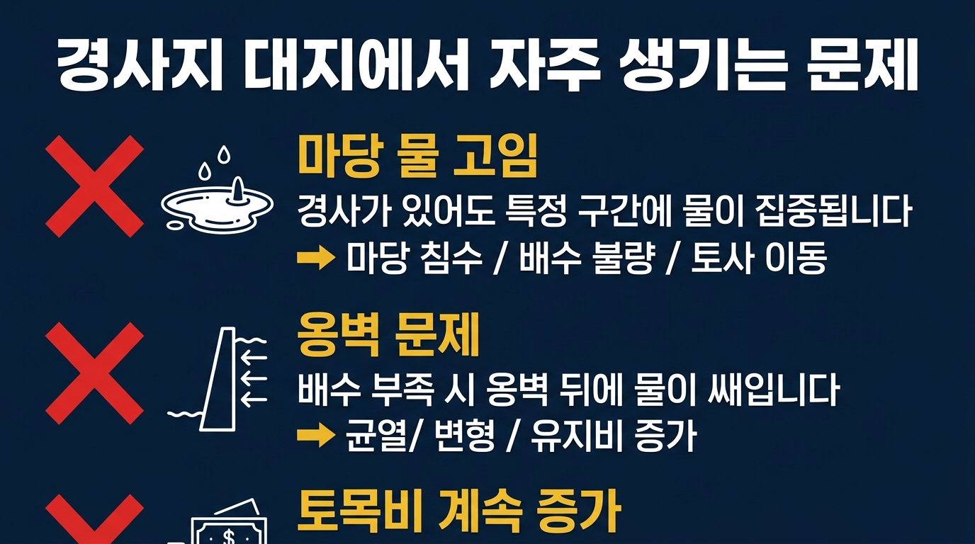 경사지 대지에서 자주 생기는 문제