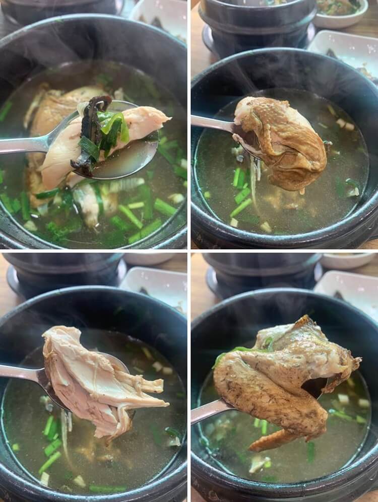 능이와 국물과 같이 먹는 닭고기