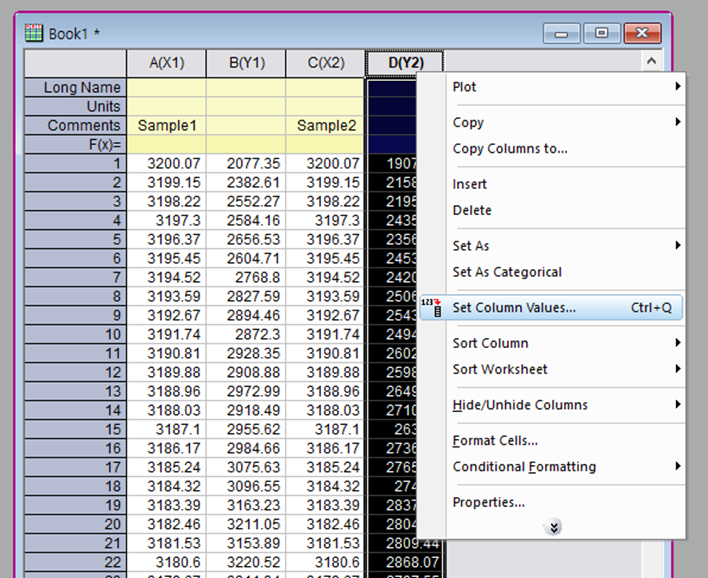 Origin&#44; 오리진&#44; Set Column Values