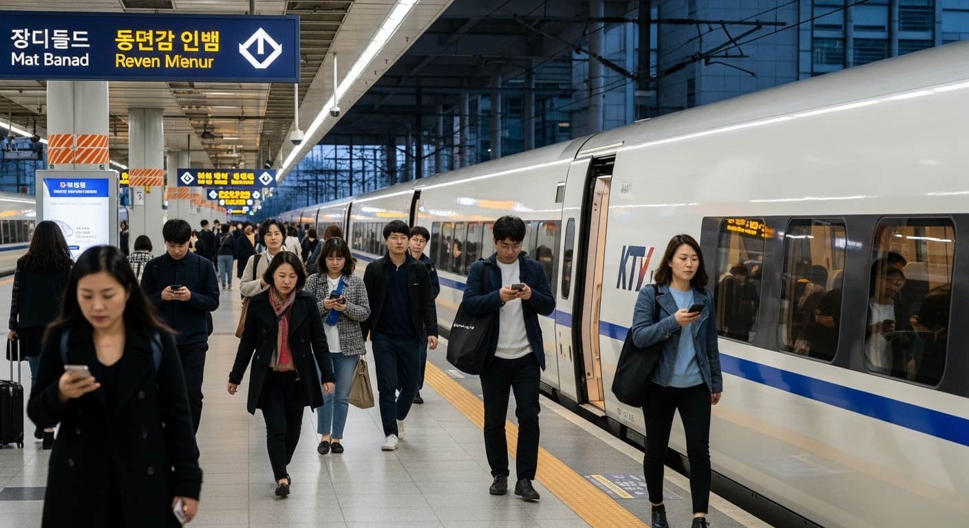 추석 귀성객으로 붐비는 기차역 대합실