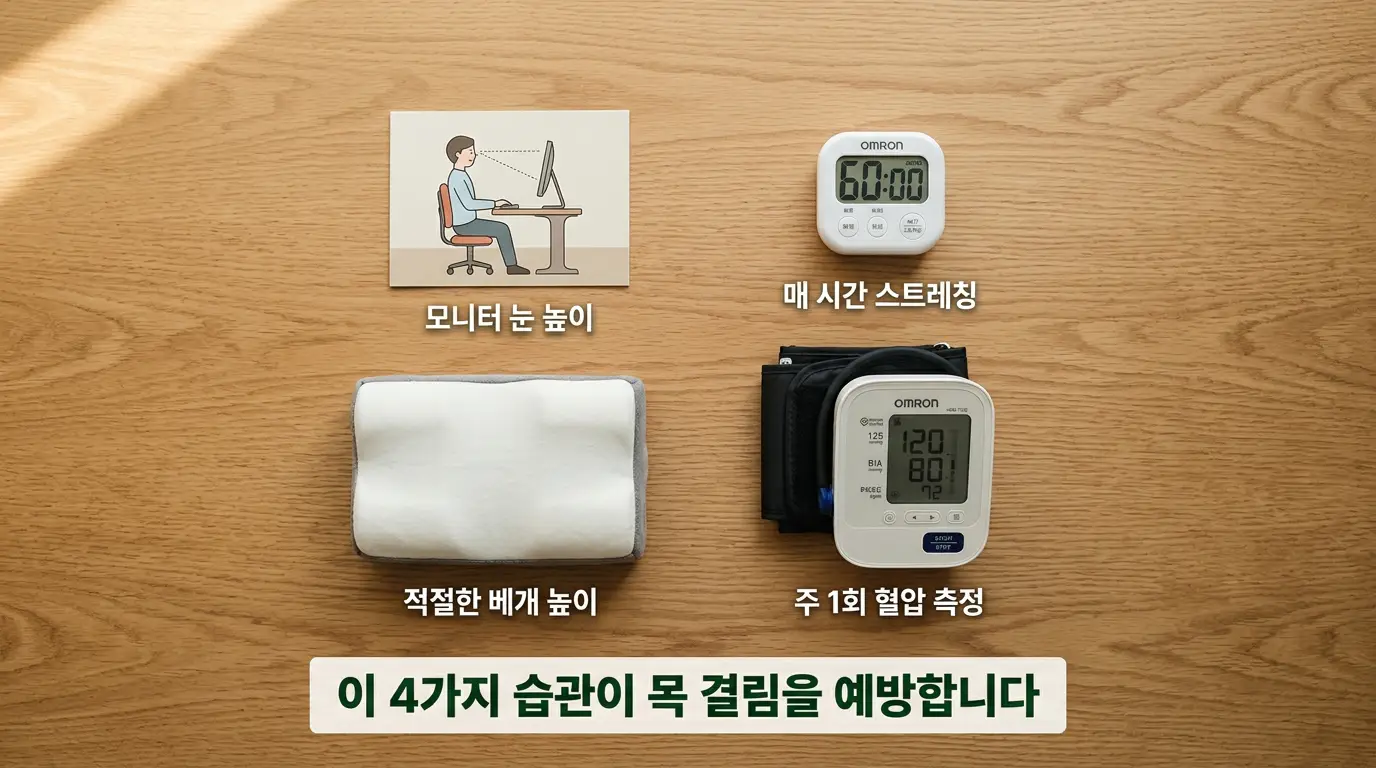 뒷골이 땡기는 증상 예방 모니터 높이 스트레칭 혈압측정 베개 상세"