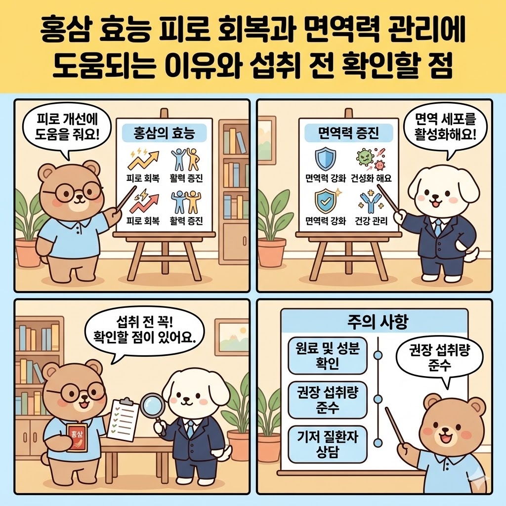 홍삼 효능 피로 회복과 면역력 관리에 도움되는 이유와 섭취 전 확인할 점