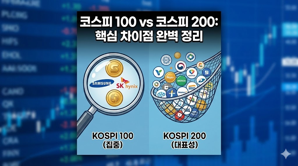 코스피 100 vs 코스피 200 차이 완벽 정리, ETF·종목·지수 한 번에 이해