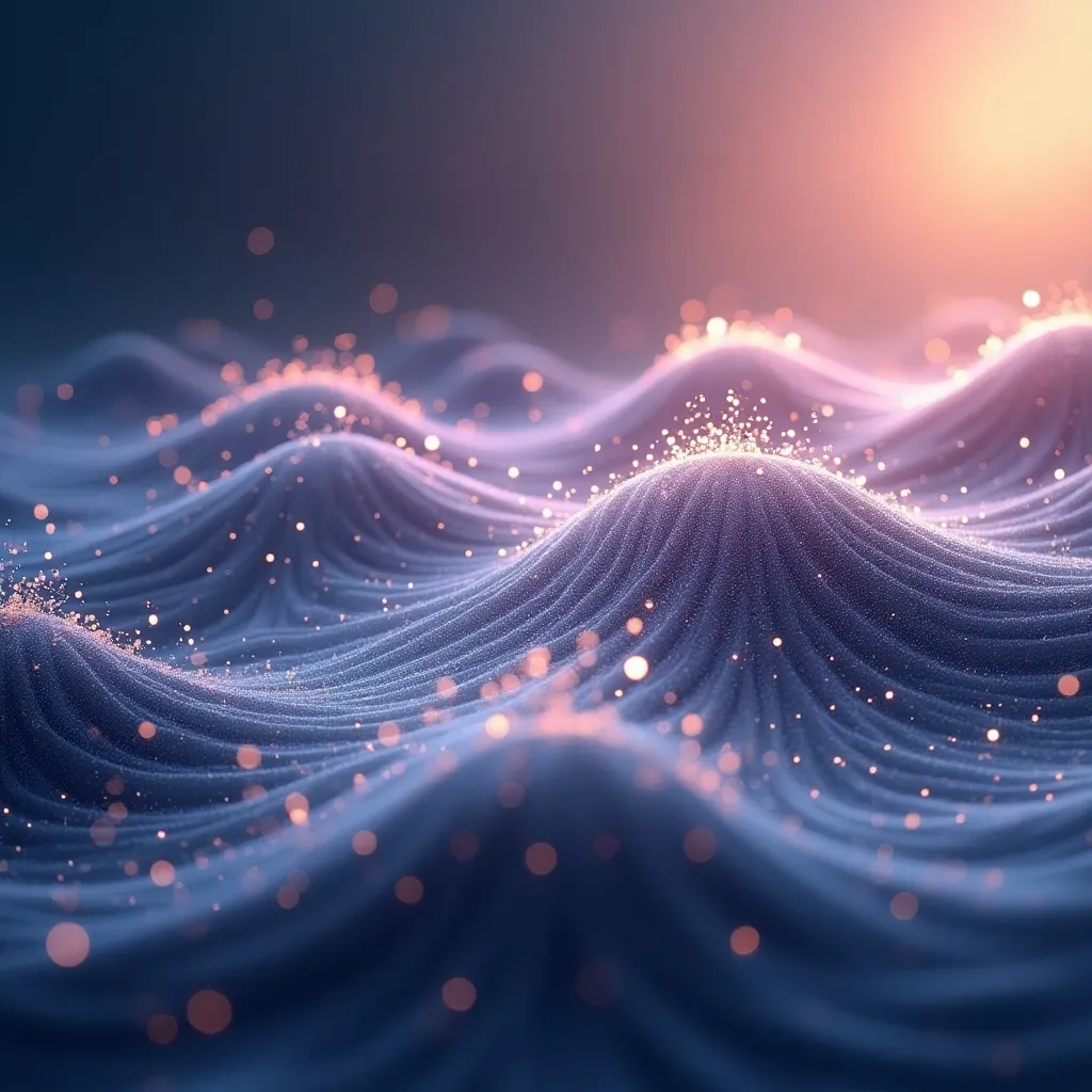 자나두 양자컴퓨팅: 자나두(Xanadu) 양자컴퓨터의 연속변수(CV) 포토닉 방식을 표현한 부드러운 양자 파동 시각화 이미지. (Xanadu Aurora continuous-variable quantum computing, CV photonic wave, sine wave pattern, aurora gradient, light particles, room temperature quantum computing, hopeful visualization)