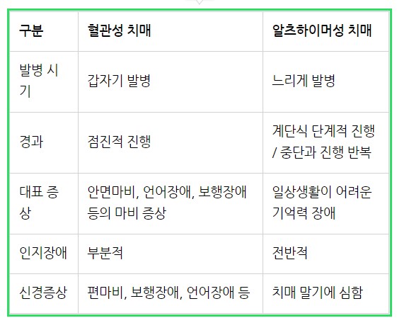 혈관성 치매와 알츠하이머의 차이
