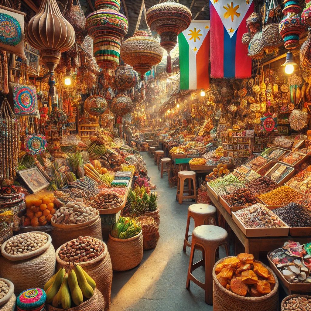 보홀 현지 시장에서 진열된 다양한 기념품과 특산품들