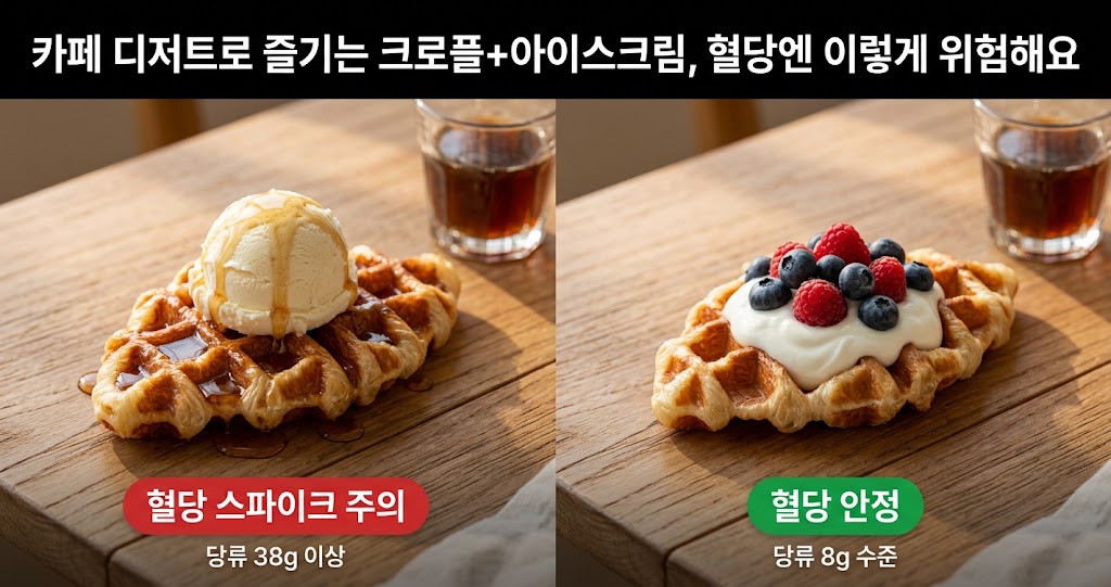 카페 디저트로 즐기는 크로플+아이스크림, 혈당엔 이렇게 위험해요