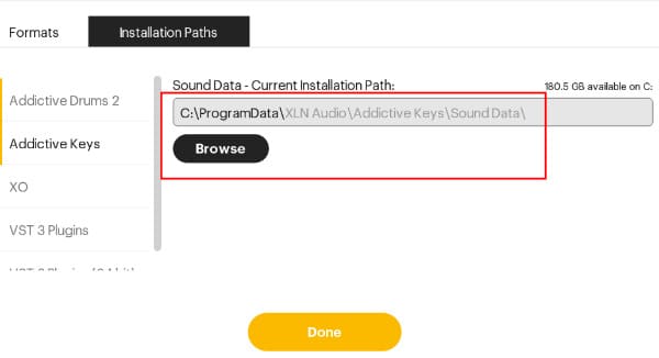 XLN Audio _Addictive Keys 설치 경로