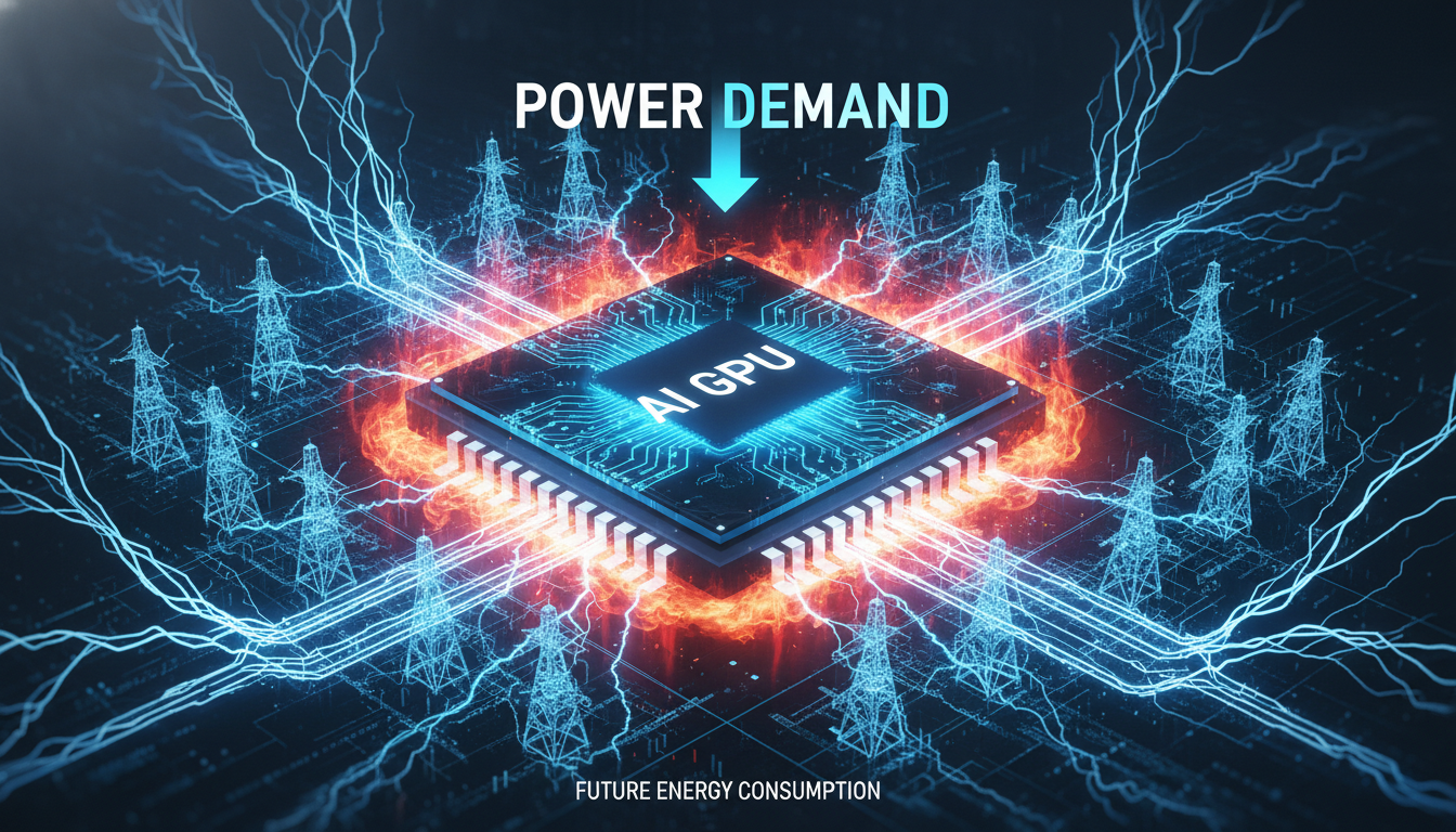 엔비디아 AI 칩의 막대한 전력 소모와 데이터센터의 전력난을 시각화한 인포그래픽
