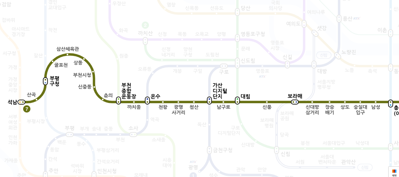 서울 7호선 지하철 노선도 크게 보기