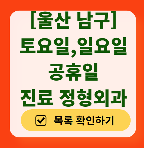 울산 남구 일요일 문 여는 정형외과 목록 ❘ 토요일, 주말, 공휴일 진료 영업 병원 리스트