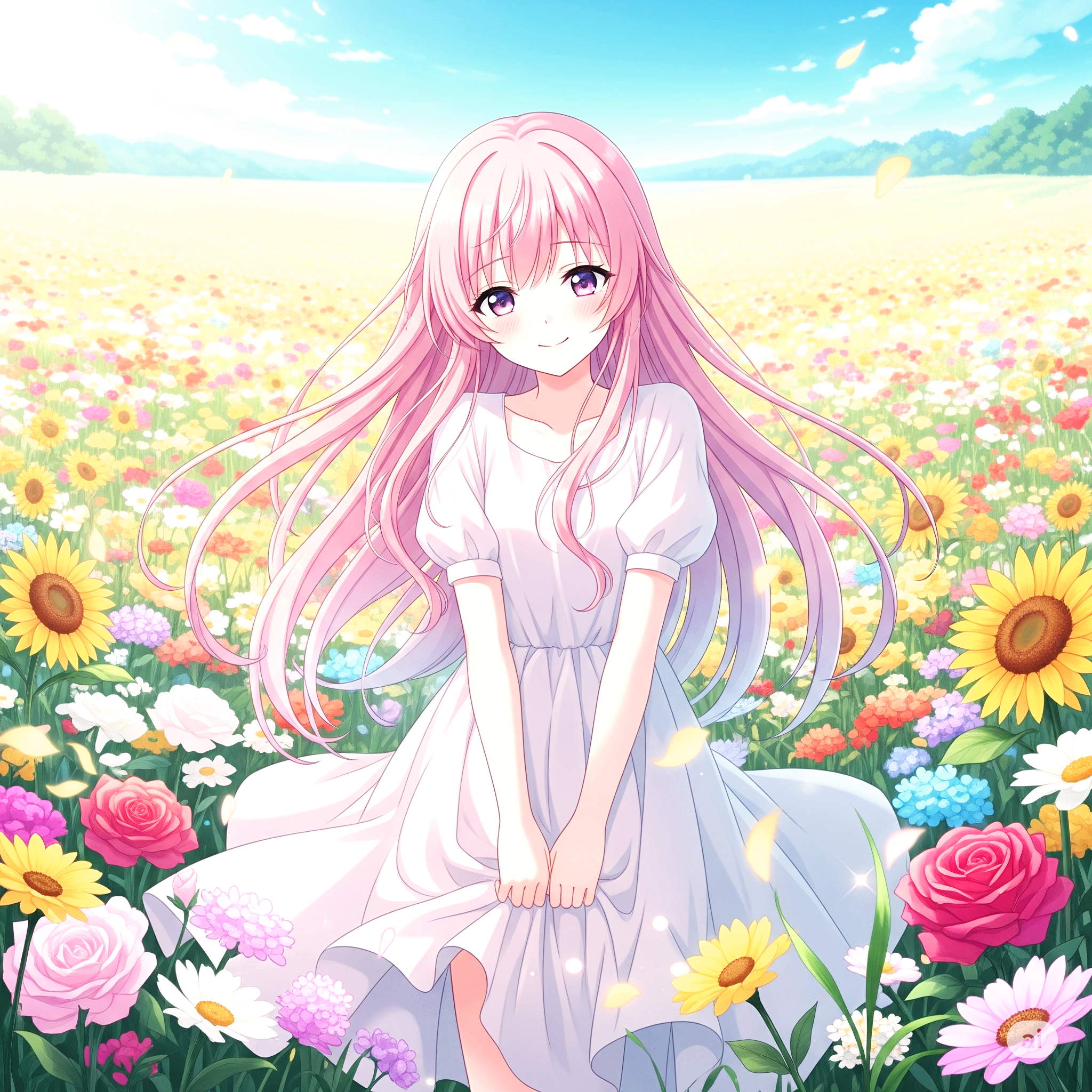 꽃밭에 있는 소녀