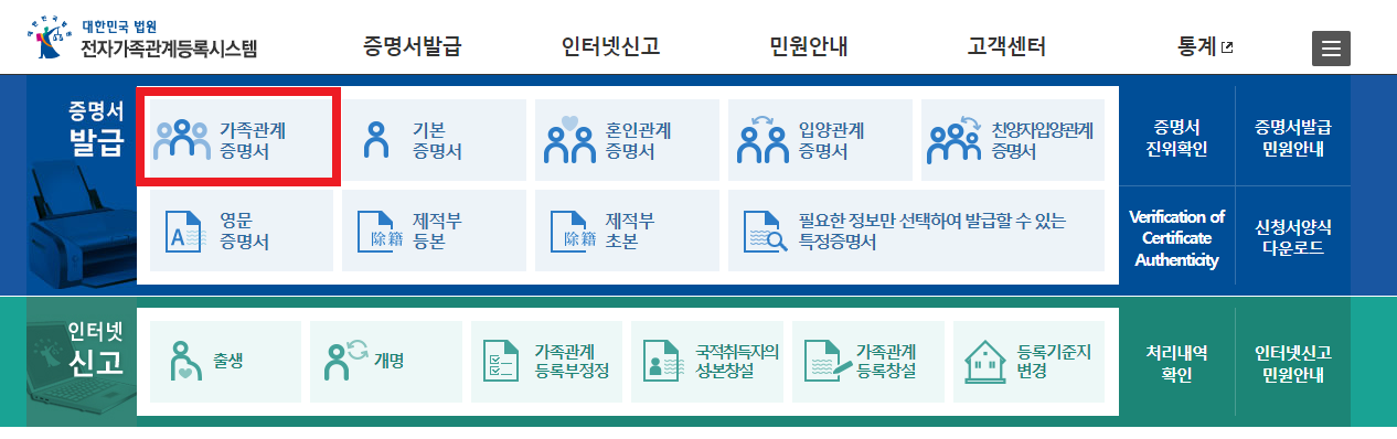 가족관계증명서 발급 방법
