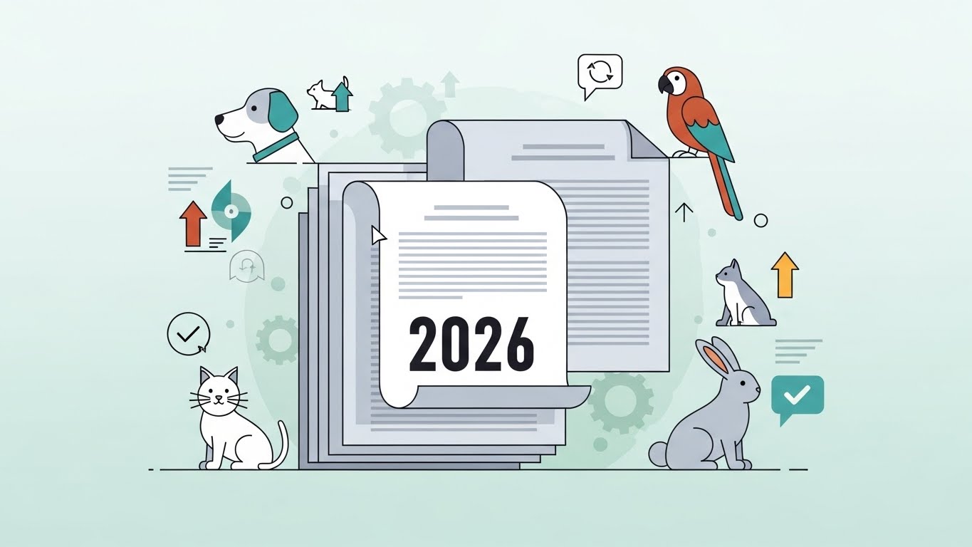 2026년 반려동물 관련 법규 변경 및 정책 업데이트를 나타내는 이미지