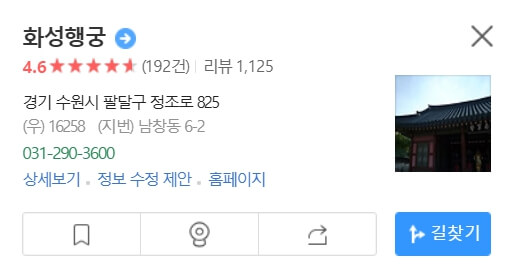 화성행궁 네이버 장소 정보 – 주소&#44; 전화번호&#44; 후기&#44; 위치 안내 및 길찾기 버튼 포함