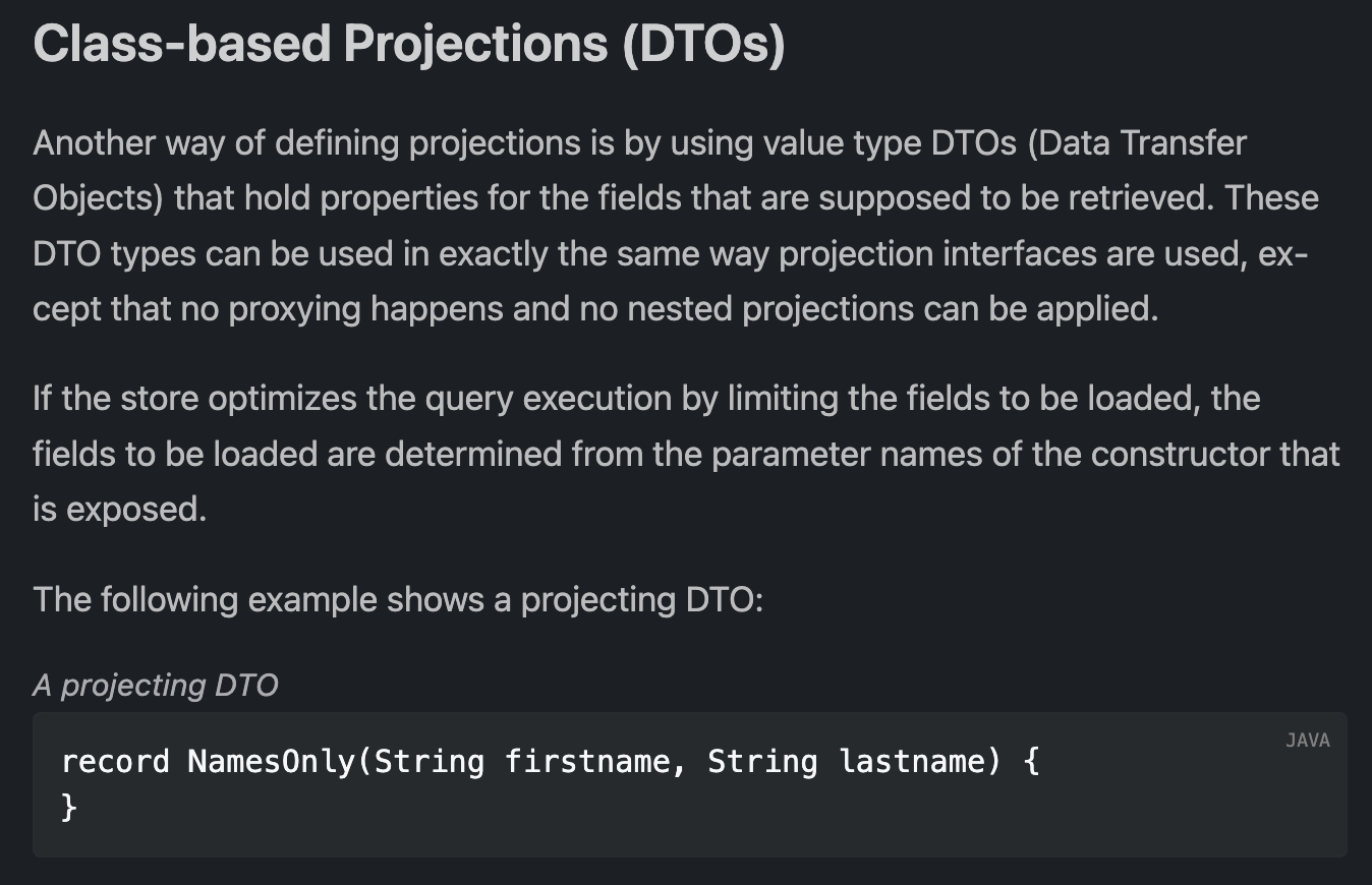 Class-based Projections (DTOs)