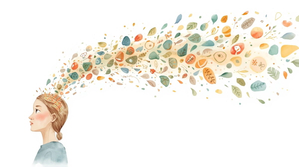 자유롭게 떠오르는 아이디어와 기회에 대한 열림은 ENTP의 강점이지만, 그것이 멈추지 않을 때 내면은 과부하를 일으킵니다에 관한 그림