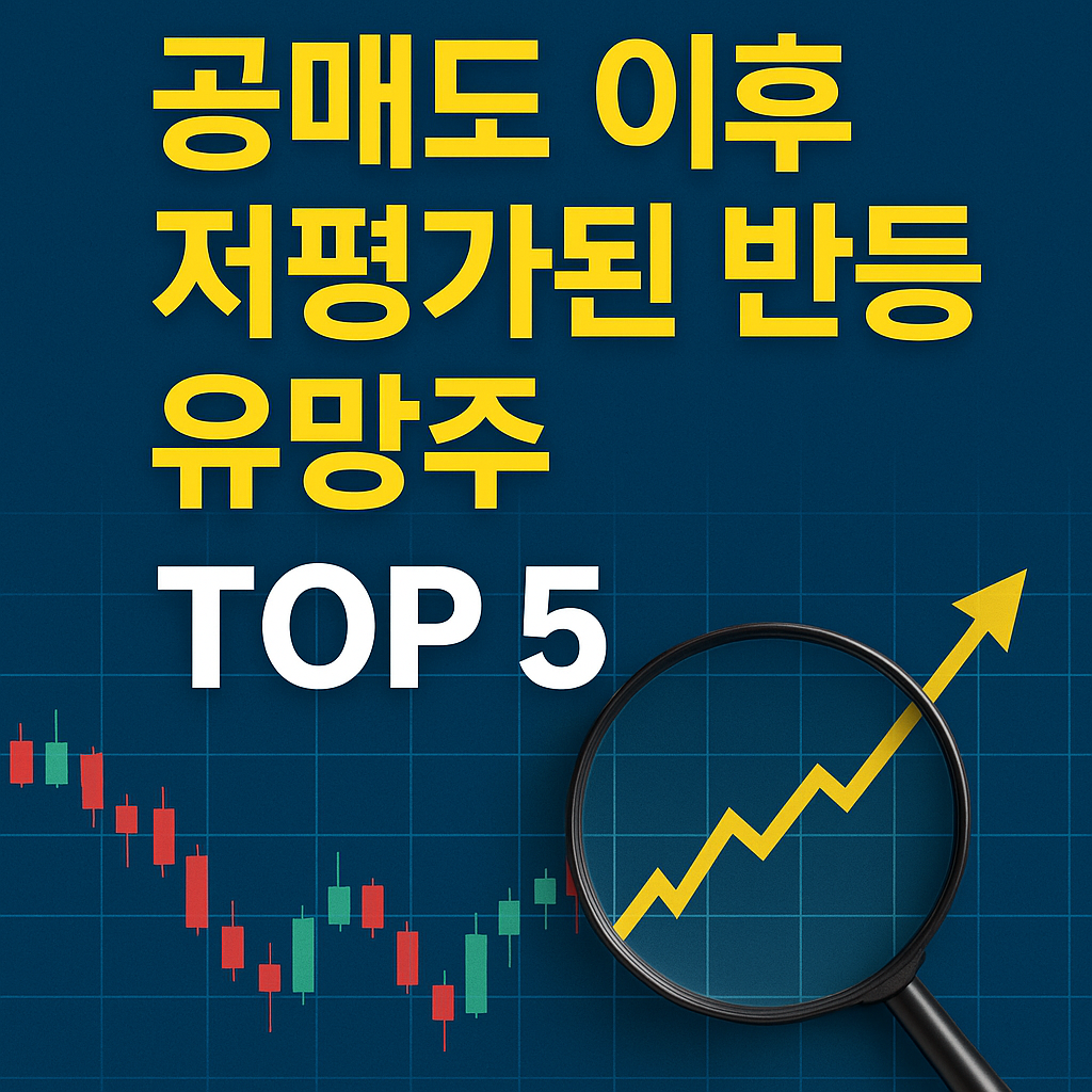 공매도 이후 저평가된 반등 유망주 TOP 5를 강조한 주식 분석용 썸네일 이미지