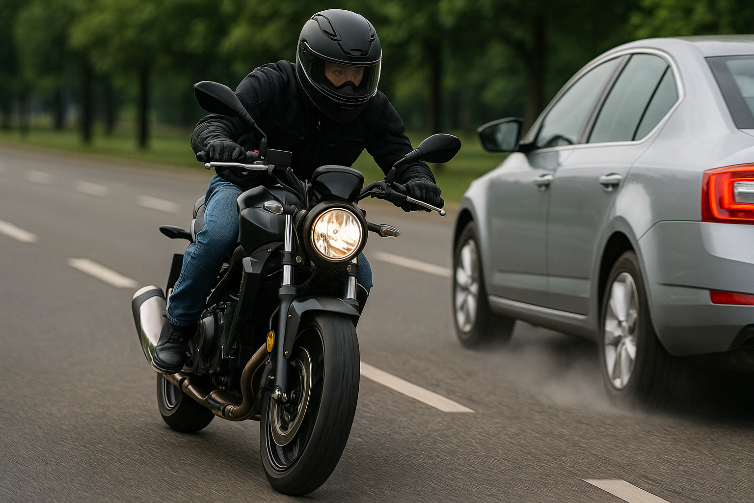 도로에서 오토바이 타고 있는 남성