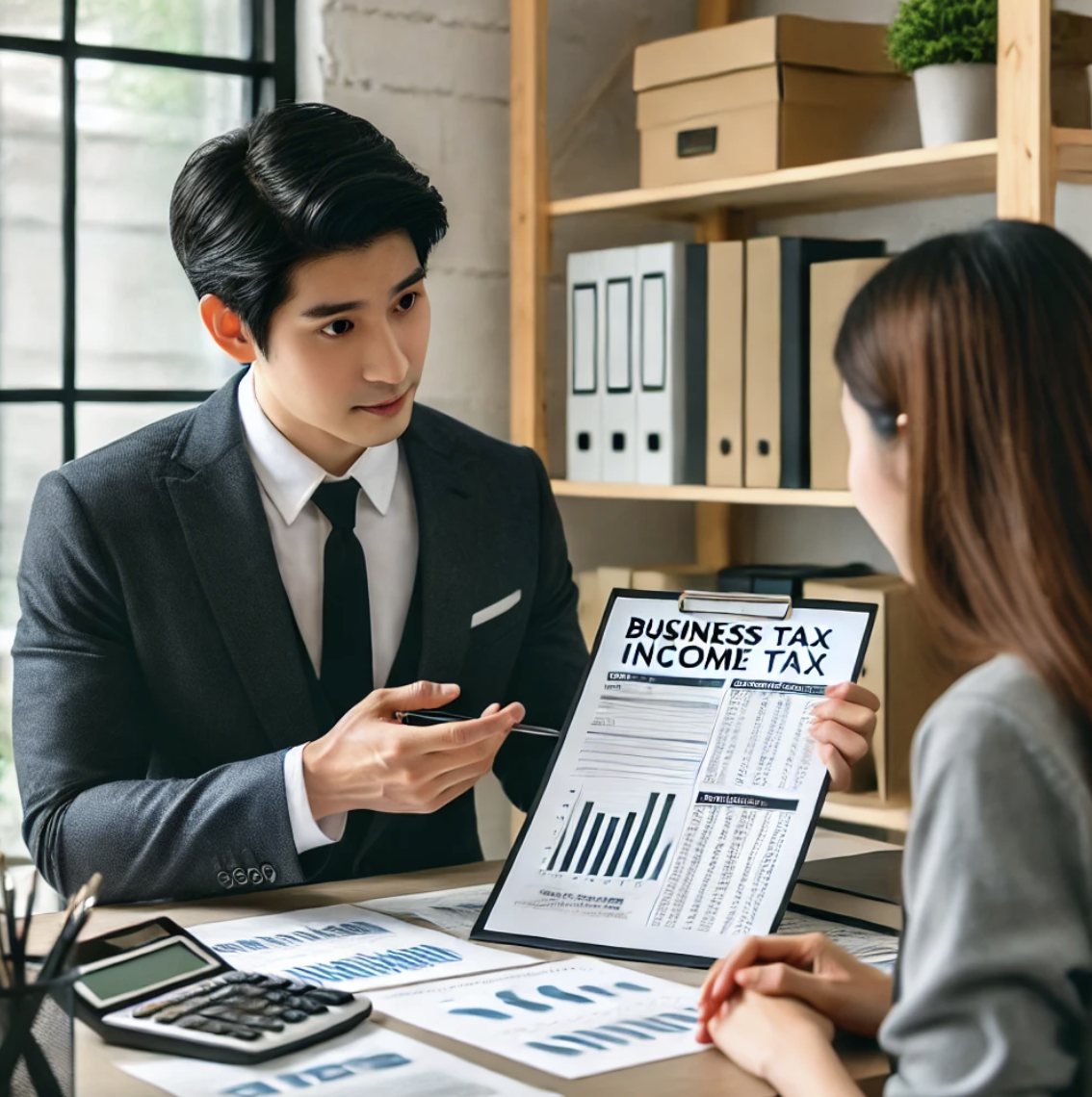 세무사가 프리랜서에게 사업소득세에 대해 설명하는 장면