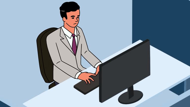 모니터 보는 직장인 사진