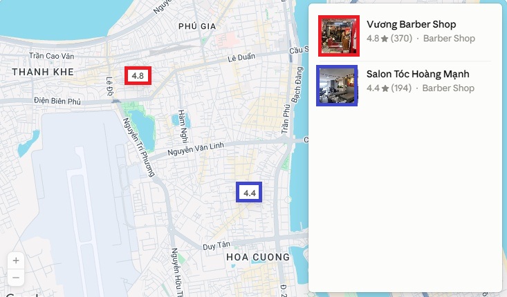 다낭 voung, hoang manh 위치 구글맵에 표시