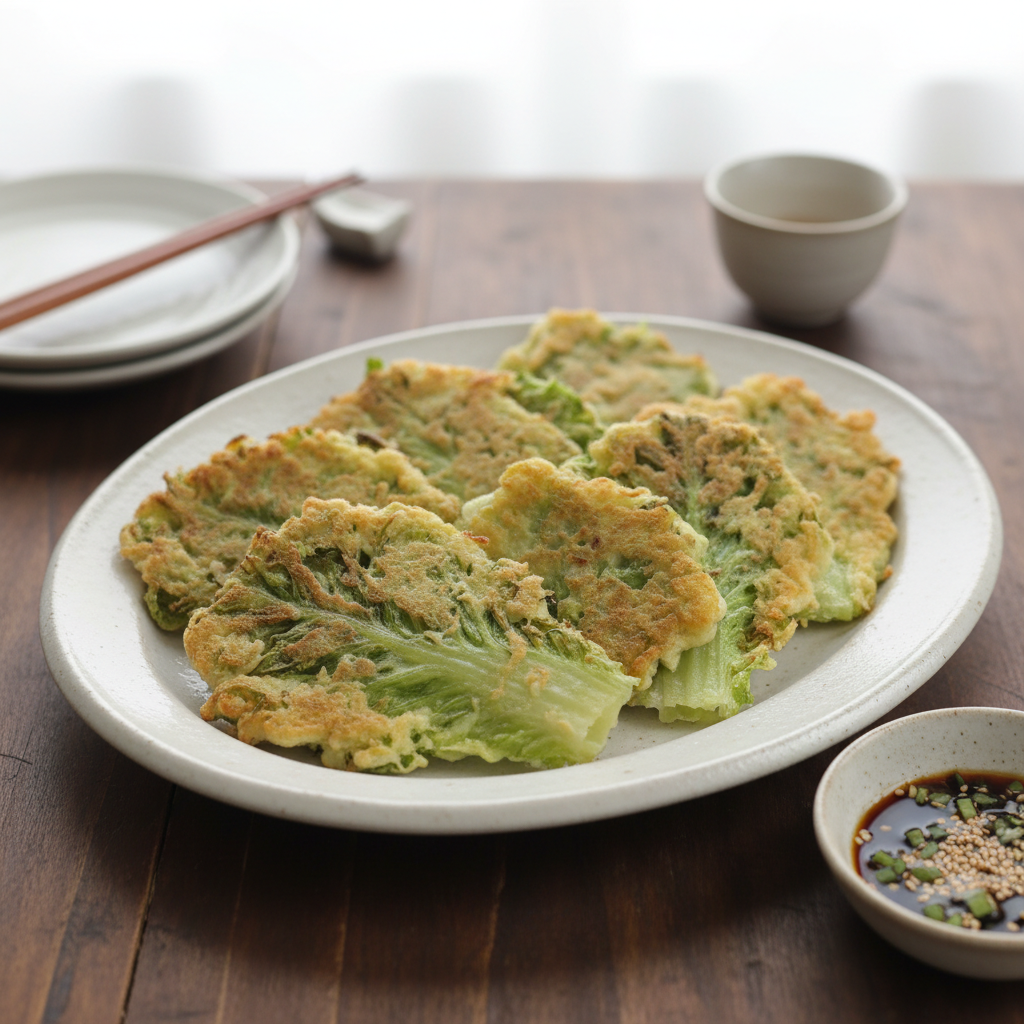 노릇하게 잘 구워진 바삭한 김대석 셰프의 봄동전과 양념장