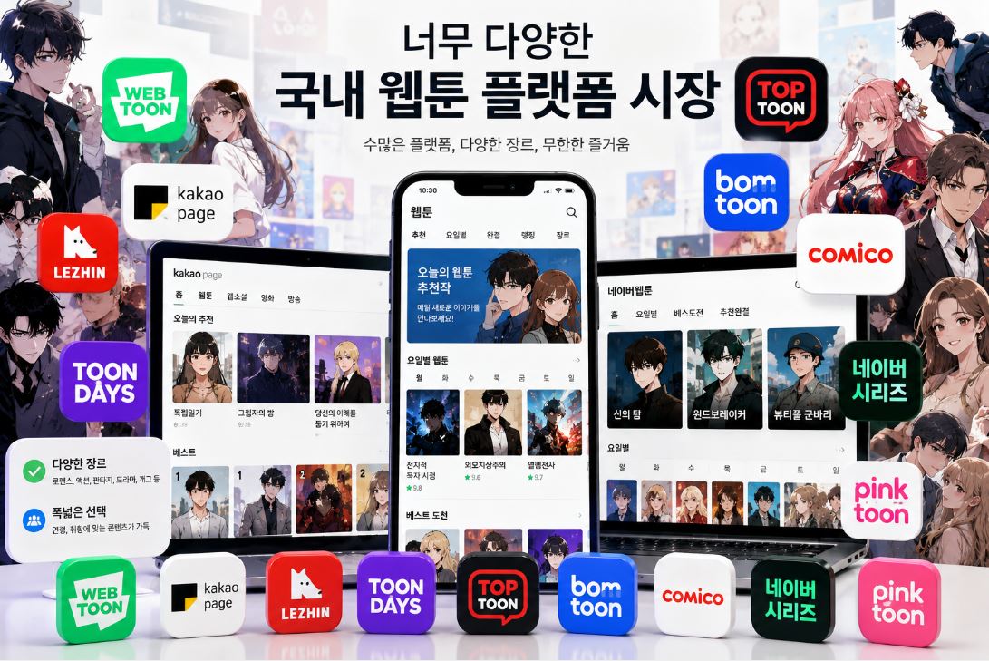 과거와 달라진 엄청나게 다양한 웹툰 플랫폼 시장 모음 사진