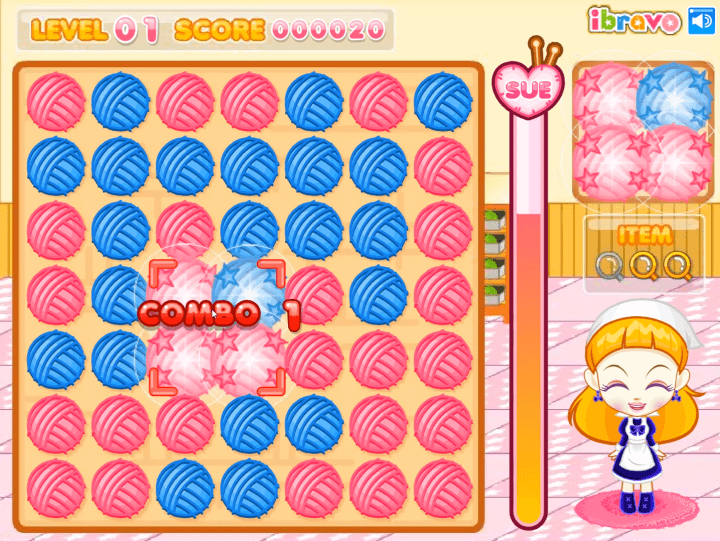 슈의-알록달록-털실찾기-퍼즐-플래시게임-플레이-보기와-같은-털실-세트를-찾는데-성공한-화면