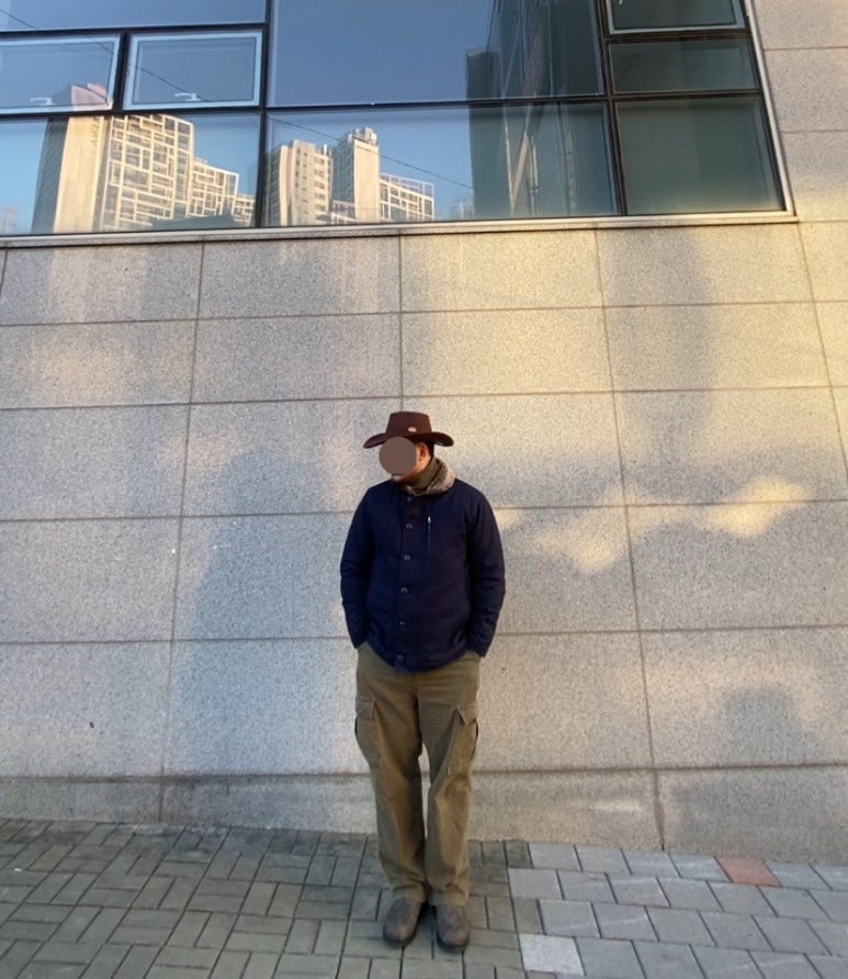 데일리룩('26.1.11.)유니버셜 케미스트리 페도라 카우보이 웨스턴모자, 밴웍스 폴라티, 프리즘웍스 덱자켓 EDGAR N-1, 프리즘웍스 카고팬츠, 블런드스톤 585 러스틱브라운