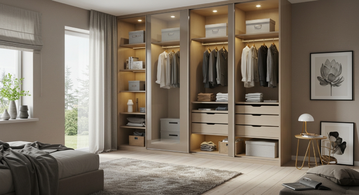 세련된 슬라이딩 붙박이장 인테리어