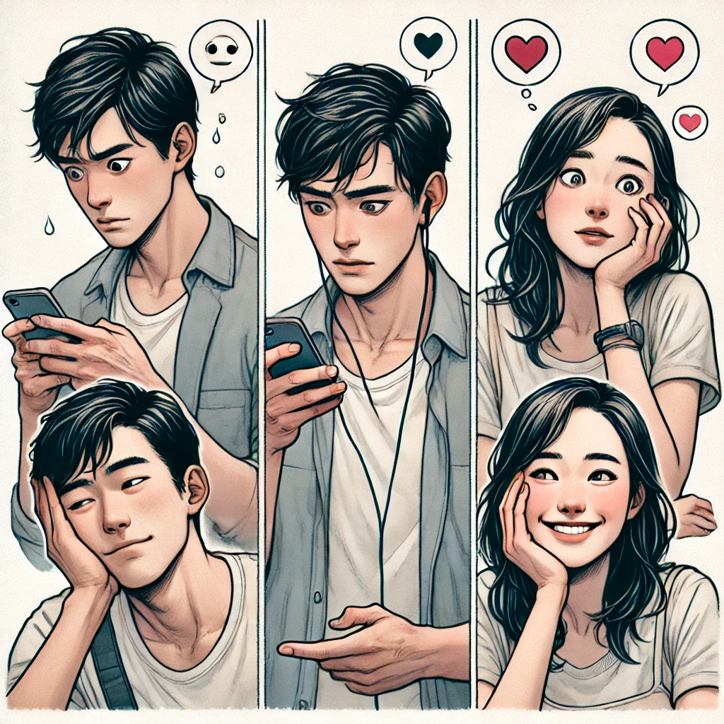 4가지 연애 성향을 나타내는 감정 반응 일러스트