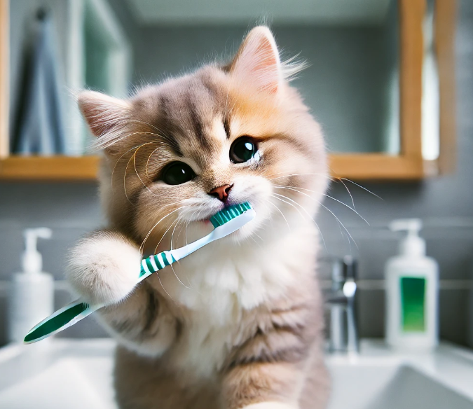 양치질하는 고양이