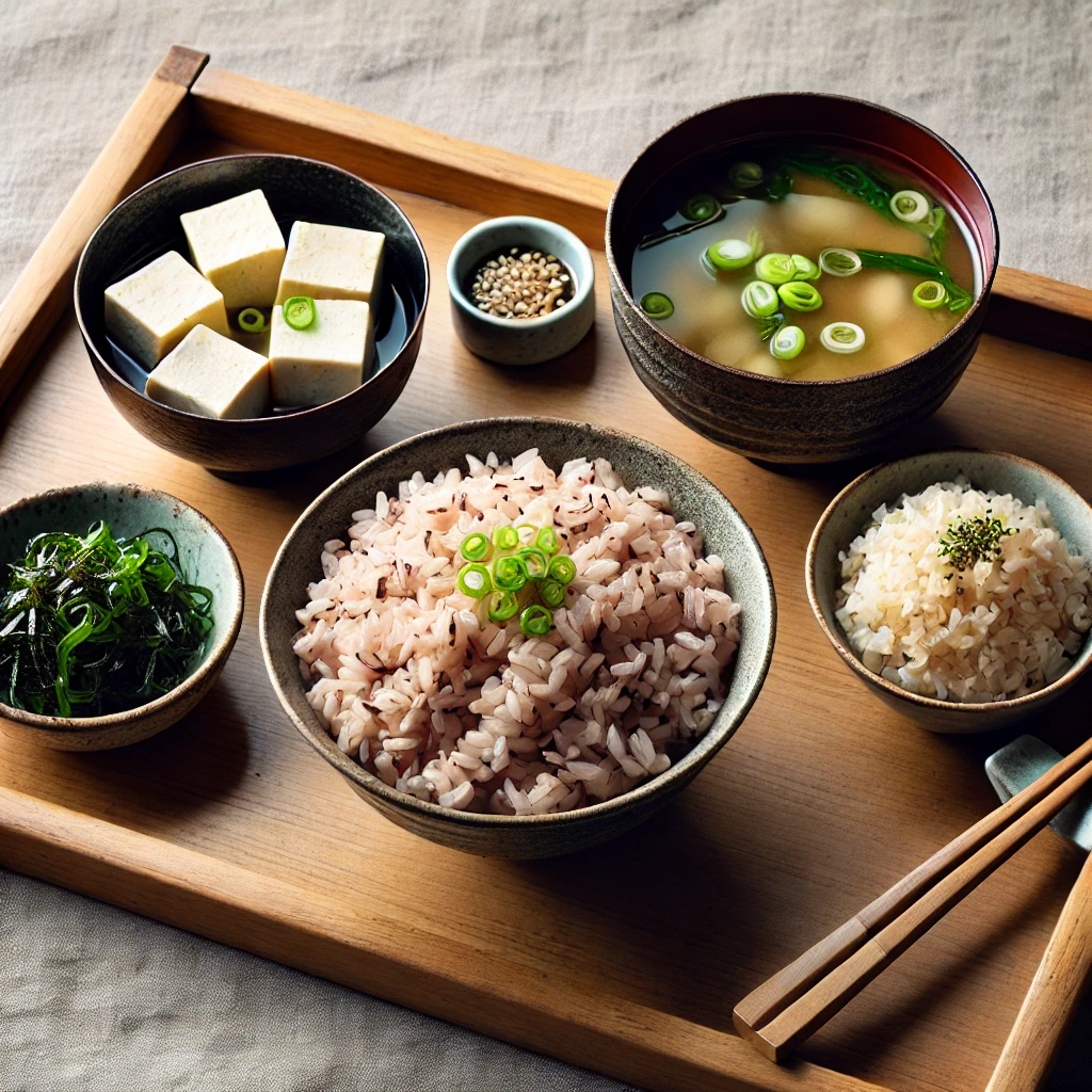 현미밥과 미소 된장국 이미지