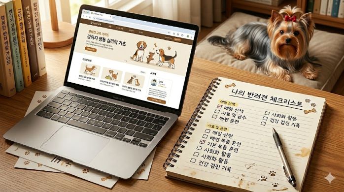 요크셔테리어에 대해 공부하는 사진