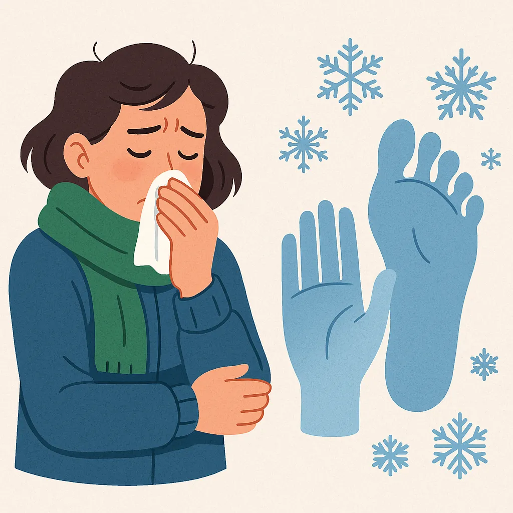 감기에-걸렸을-때-손과-발이-차가워지는-현상을-표현한-일러스트