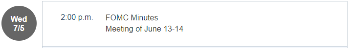 FOMC 회의 6월 회의록발표일