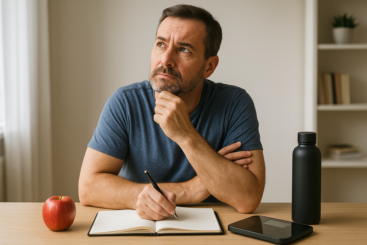 다이어트 지속을 고민하는 40대 남성 이미지