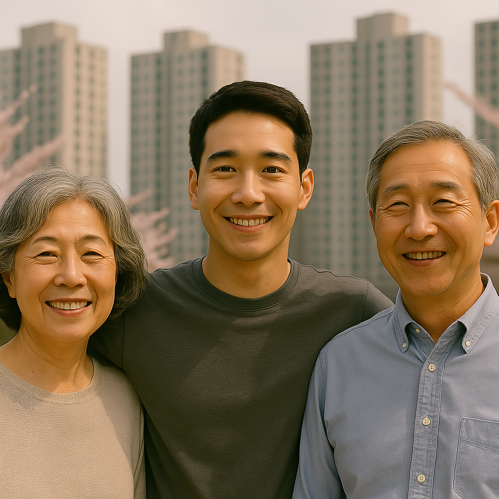 힐스테이트 용인마크밸리 노부모 부양 특별공급에 당첨된 청년과 노부모의 미소