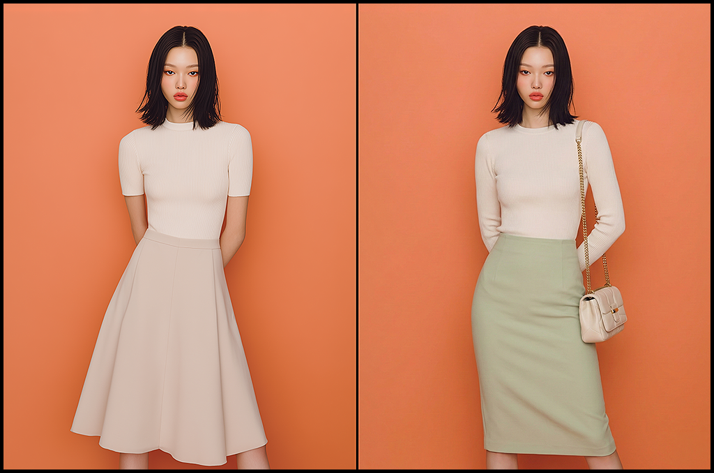 구도 고정 및 특정 아이템 선택 착장 결과 1_Midjourney &amp; Nano Banana