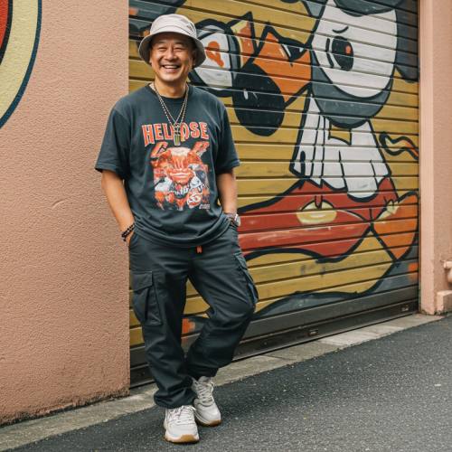 스트릿 브랜드를 입은 중년